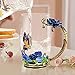 COAWG 330ML Tea Cup Glass Coffee Mugs, Handmade Rose Flower Butterfly Tea Mug with Spoon Gift for Birthday Wedding Christmas