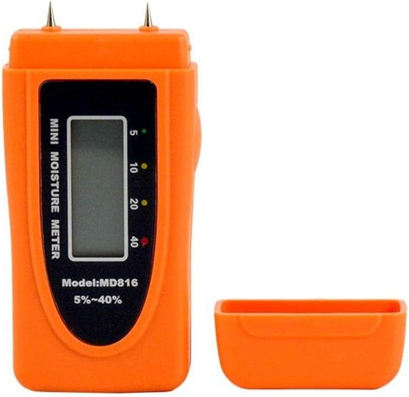 Portable Wood Moisture Meter, 2 Sensor Pins Digital Handheld HD LCD Display Humidity Tester for Firewood Bamboo Cotton Wood Floor Measuring Range 5% ~40%(Battery Included）