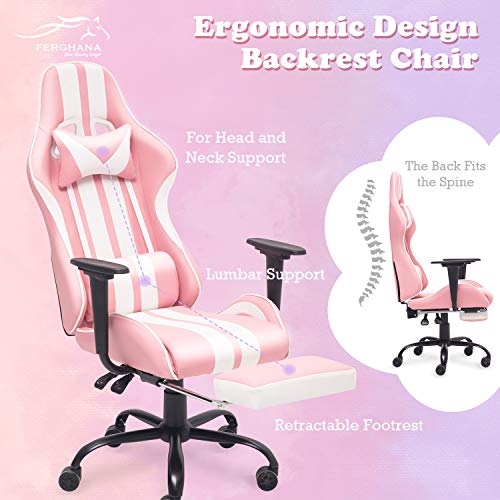 Ferghana Pink Gaming Chair with Footrest,Computer Game Chair,Massage Gaming Chairs,Christmas,Xmas Gift,PC Gaming Chairs… - Image 2
