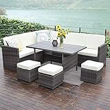 Wisteria Lane Outdoor Patio Furniture Set,10 PCS Sectional Conversation Set All Weather Wicker Sofa Table Chair Stool,Grey
