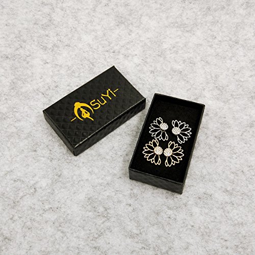 Suyi Fashion Hollow Lotus Flower Earrings Crystal Simple Chic Stud Earrings Set AGS