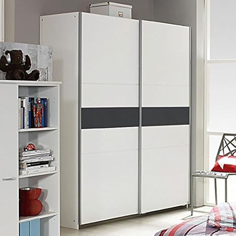 Schwebeturenschrank Weiss Grau 2 Turen B 175 Cm Schrank Kleiderschrank Schiebeturenschrank Jugendzimmer Kinderzimmer Schlafzimmer Amazon De Kuche Haushalt