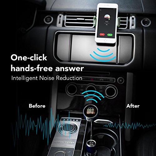 Fnova Wireless In-car Bluetooth FM Transmitter, Radio Adapter Car Kit W Dual USB Car Charger for iPhone Smartphone,MP3 Audio Player Supports TF Card Aux Input,Hands Free Calling