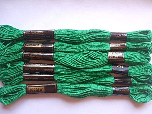TreblaPack of 6 Embroidery Thread/Skeins - 8m - Emerald Green - Col. 321