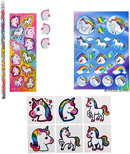 Adorable Unicorn Party Favors / 12 Stationery Sets / 12 Sticker Sheets & 72 Unicorn Tattoos