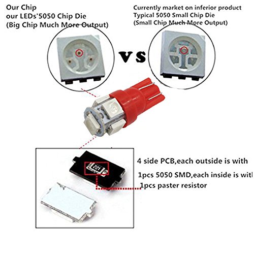 AMAZENAR 30-Pack Red Replacement Stock # 194 T10 168 2825 W5W 175 158 Bulb 5050 5 SMD LED Light ,12V Car Interior Lighting For Map Dome Lamp Trunk Dashboard Parking Lights - Best Value - Thumbnail 5