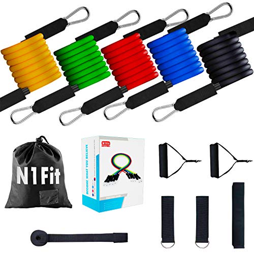 Resistance Bands Set - 11pcs Exercise Bands with Door Anchor, Ankle Straps and Handles - Workout Bands stackable up to 150 lbs - Resistance Bands for Home Workouts, Yoga, Pilates and Physical Therapy - Thumbnail 7