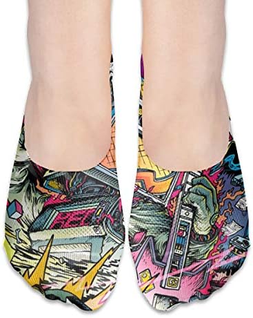 Anime Art Painting Thin Casual No Show Socks Non Slip Flat Boat Line Socks Of Hidden Flat Boat Liner For Yoga Sport Daily