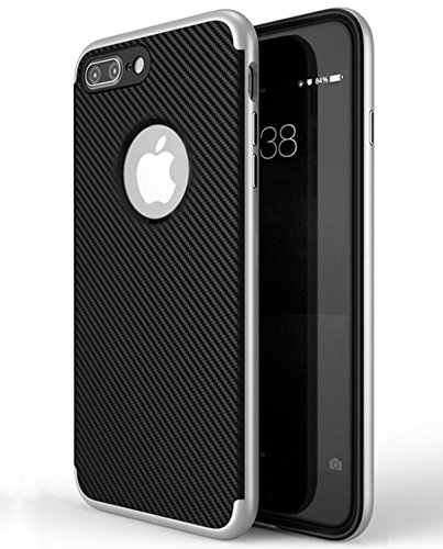iPhone 7 PLUS Case [Carbon Fiber, Modern, Sleek Design, Light, Shock Absorbent] (SILVER PLUS SIZE)