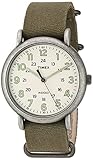 Timex Men's TW2P85900 Weekender Oversize Antiqued Chrome/Olive Canvas Slip-Thru Strap Watch