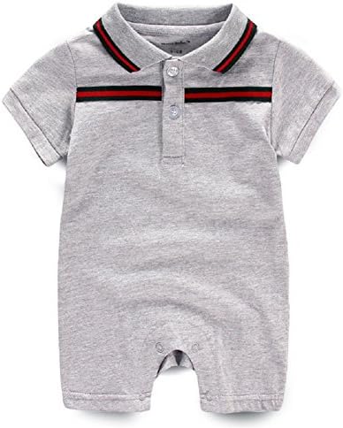 Unisex Toddler Infant Newborn Girl Boy Baby Romper Polo Lapel Short Sleeve gray 9-12Month