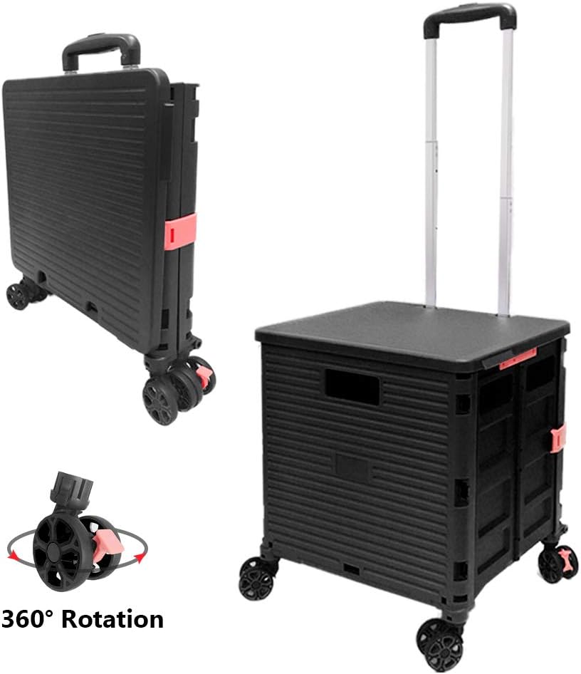Foldable Shopping Trolley Box on Wheels with Lid WearResistant Noiseless 360°Rotate Wheel