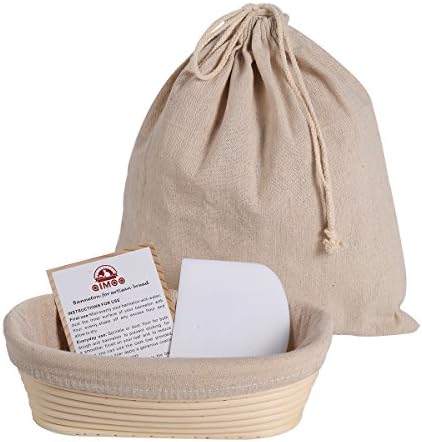 Oval 10" banneton brotform dough proofing basket set for artisan bread with liner & dough scraper & bread bag