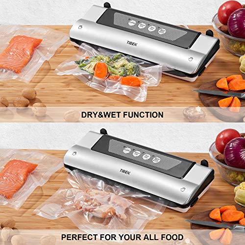 Vacuum Sealer, TIBEK 3 IN 1 Food Sealer Machine with Cutter, 5s Fast Dry| Wet Food Preservation Machine, Fresh Up To 5x Longer, with Starter Kit Rolls, Easy to Clean