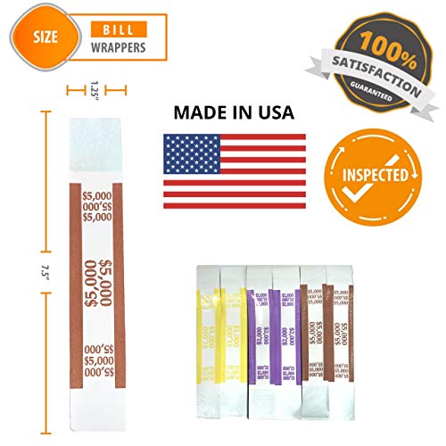 Money Bands Currency Sleeves Straps - Made in USA (Pack of 3000) Self-Adhesive Assorted Money Wrappers for Bills Color Coded Wraps Meets ABA Standards, 7.5 x 1.25 inches -  Recyclable Kraft Paper - Thumbnail 4