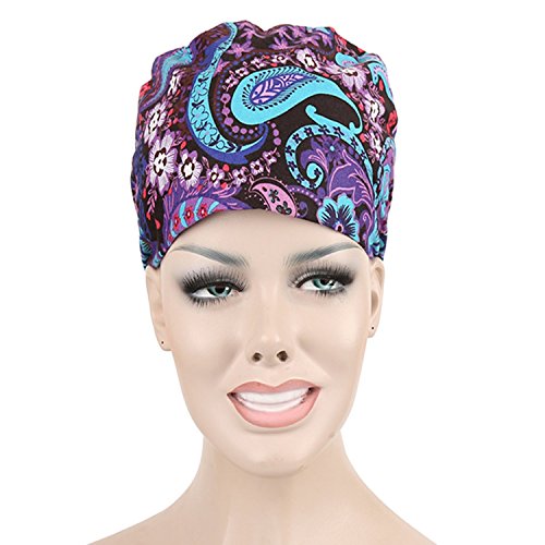 JoyRing 1 Pack Unisex Adjustable Surgical Hat Scrub Cap with Sweatband for Ponytail and Free Reusable Cotton Mask, One Size Fit Most - Thumbnail 2