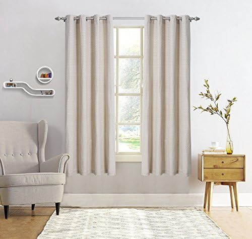 JarlHome Small Polka Dot Cotton Blackout Grommet 52" x 63" Curtains for Bedroom 2 Panels, Beige JR430201