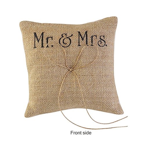 Adeeing Burlap Ring Bearer Pillow, Small, 6 x 6 Inch - Thumbnail 2