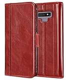ProCase Genuine Leather Case for Galaxy Note 9, Vintage Wallet Folding Flip Case with Kickstand and Multiple Card Slots Magnetic Closure Protective Cover for Galaxy Note 9 (Red)