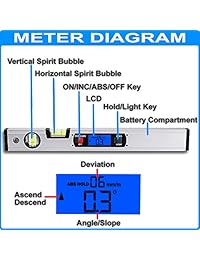 Inclinómetro, risepro Digital inclinómetro Angle Finder Gauge Espíritu Nivel Vertical Imán Rango de 360 ° 416 mm de largo con retroiluminación 82112 m s