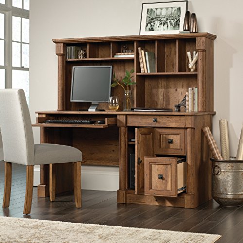 Sauder Palladia Computer Desk with Hutch in Vintage Oak