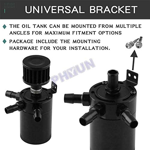 Universal Black Billet Aluminum Baffled 3-Port Oil Reservoir Catch Can Oil Separator Air Filter Cleaning Tank with Drain Valve Breather with Inlet Outlet Connector Keep the Engine Clean