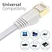 CAT7 Flat Ethernet Cable, Fosmon (White - 3 Feet) CAT7 Snagless RJ45 Ethernet Network Patch Cable [FLAT Tangle Free] - Ultra Speed 10 Gigabit 600Mhz Patch - Modem / Router / LAN / Printer / MAC / Laptop
