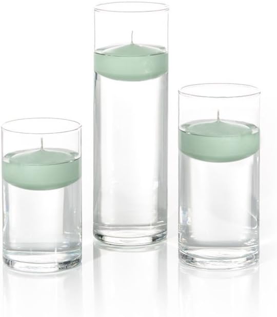 Yummi Set of 18 Floating Candles and Cylinder Vases - Sage