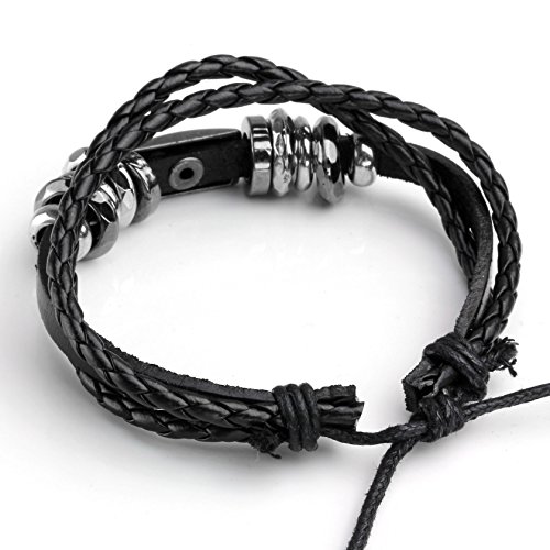 Eigso 12Pcs Braided Leather Bracelets Set for Men Women Hemp Cords Wooden Beads Adjustable Wrap Bracelets - Thumbnail 3