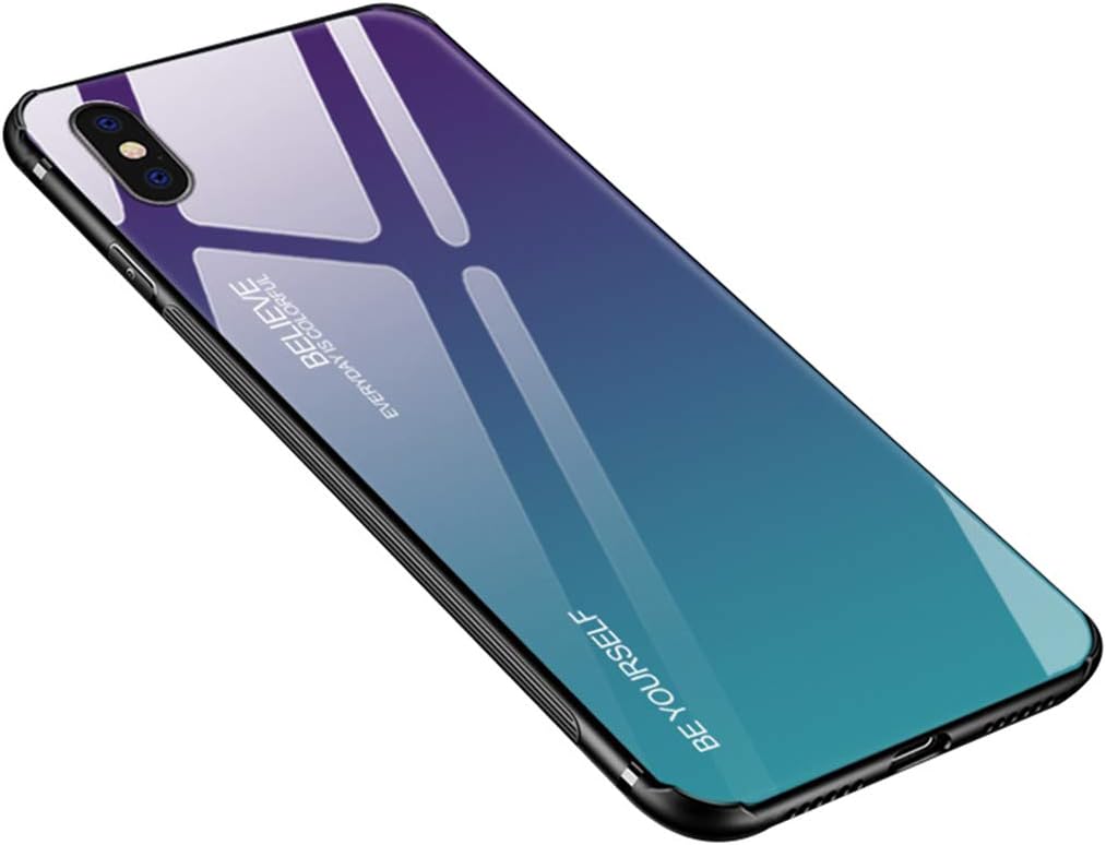 Luhuanx Case Compatible with iPhone X, Tempered Glass Gradient Color Pattern+TPU Frame Hybrid Slim case for iPhone X (2019) Anti-Scratch Anti-Drop
