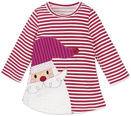 Lanxirui Little Girls Long Sleeve Stripe Christmas Cotton Dress Shirt Santa Claus 80