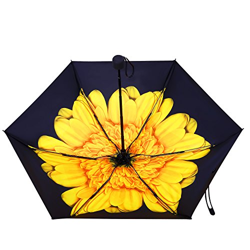 MuNiSa Mini Travel Sun Rain Umbrella Compact Parasol Lightweight Portable Outdoor Golf Umbrella with 95% UV Protection (Yellow Chrysanthemum)