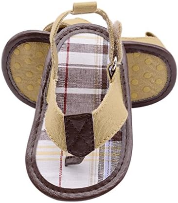Newest Canvas Baby Shoes Gingham Patch 0-18Month Baby Boy Summer Style Hook&amp;Loop Prewalker Shoes Khaki 13-18 Months