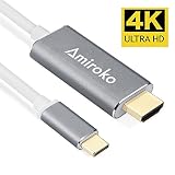 USB C to HDMI Cable 6FT, Amiroko USB 3.1 Type C (Thunderbolt 3 Compatible) to HDMI Adapter 4K Cable for MacBook, MacBook Pro, Dell XPS 13/15, Galaxy S8/Note 8 etc to HDTV, Monitor, Projector - Gray
