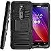 Asus Zenfone 2 Case, Combo Rugged Shell Cover Holster with Built-in Kickstand and Holster Locking Belt Clip Black + Circle(TM) Stylus Touch Screen Pen