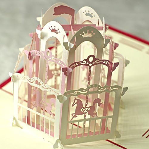 YUNLOY Folded Pop Up 3D Greeting Cards Handmade Valentines Day Creative Post Card - Carousel
