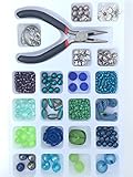 Jewelry Making Kit- This adult, teen, and girl jewelry making kit includes pliers, findings, and a variety of blue and green beading supplies.