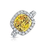 Bling Jewelry Canary Yellow CZ Cushion Cut 925 Sterling Silver 3ct Engagement Ring