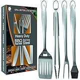 Heavy Duty BBQ Grill Tools Set | Stainless Steel Spatula, Fork, Tongs, & Basting Brush | Barbecue Utensil Set For Grilling | Grill Accessories for Barbeque by Acorn Ridge|Perfect Grill Gift