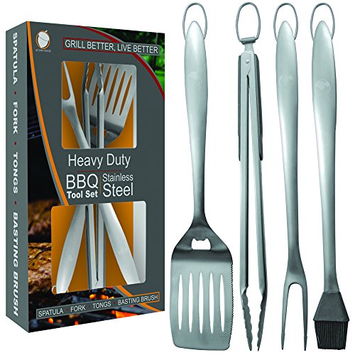 Heavy Duty BBQ Grill Tools Set | Stainless Steel Spatula, Fork, Tongs, & Basting Brush | Barbecue Utensil Set For Grilling | Grill Accessories for Barbeque by Acorn Ridge|Perfect Grill Gift
