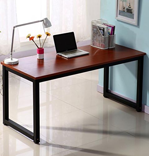 Writing Desk 55in Large Study Computer Desk Workstation for Home Office Desk Teak+black leg
