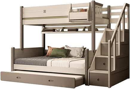 WSN Literas de Madera Maciza, Cama Infantil-Madre, con escaleras y