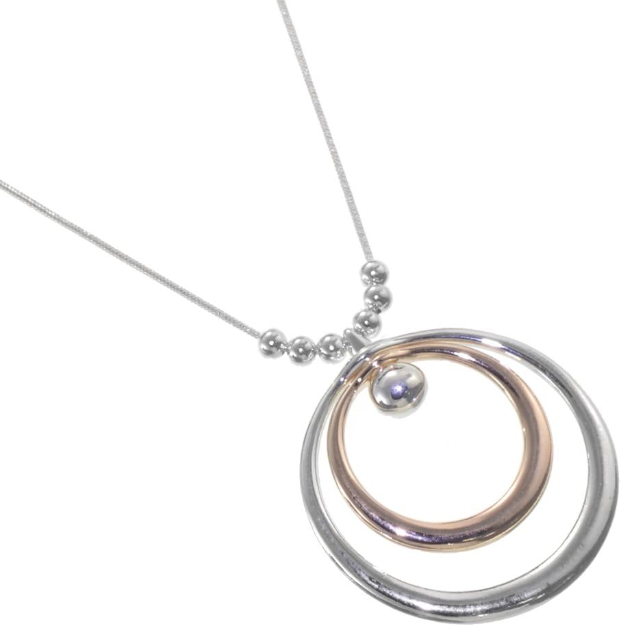 Jewellery: Silver Necklace with Silver and Rose Gold Circle Pendant and Little Beads (R83)