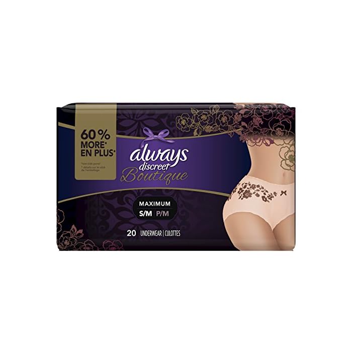 Always Discreet Boutique Incontinence & Postpartum Underwear for Women, Peach, Small/Medium, 20 Count, Maximum…