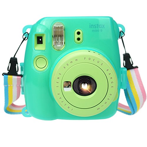 Alohallo Instant Mini 9/ Mini 8/ Mini 8+ Transparent Case with Camera Shoulder Strap and Cleaning Cloth - Transparent (Blue 1)