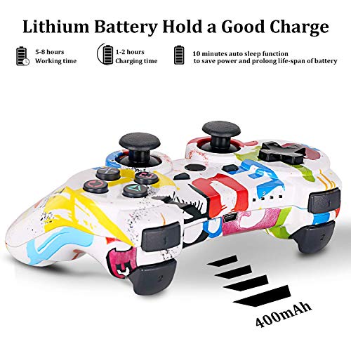 PS3 Controller Wireless Double Shock Gamepad for Playstation 3, Sixaxis Wireless PS3 Controller with Charging Cable,Compatible with Playstation 3 (Graffiti/Colorful)
