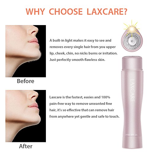 Facial Hair Removal for Women, Laxcare Painless Perfect Hair Remover Waterproof with Built-in LED Light (Rose Gold)