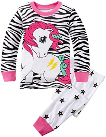 Gold treasure Little Kids Sleepwear Long Sleeve Pajama Set With Cartoon Wihte Unicorn (8T, White)