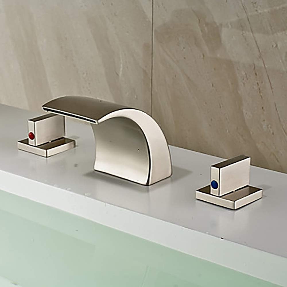 LCSD Grifo Fregadero del baño Grifo Cascada níquel Cepillo Ancho Dos