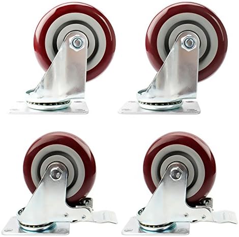 4" PU Heavy Duty Swivel Caster Wheels Lockable Ball Bearing 220lbs each (pake of 4) (4")